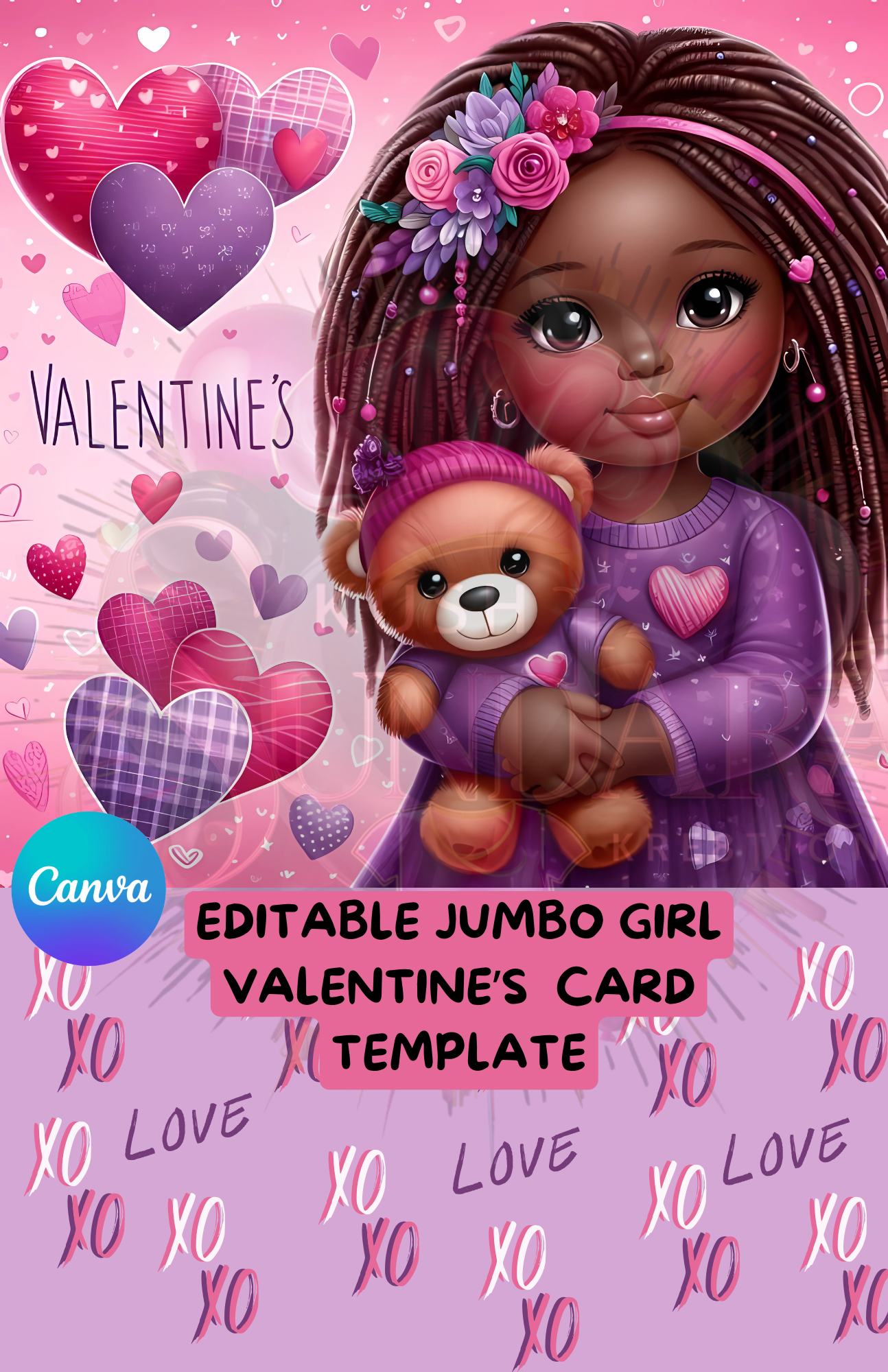 Jumbo Valentine's Card - XO Love Teddy with Braids