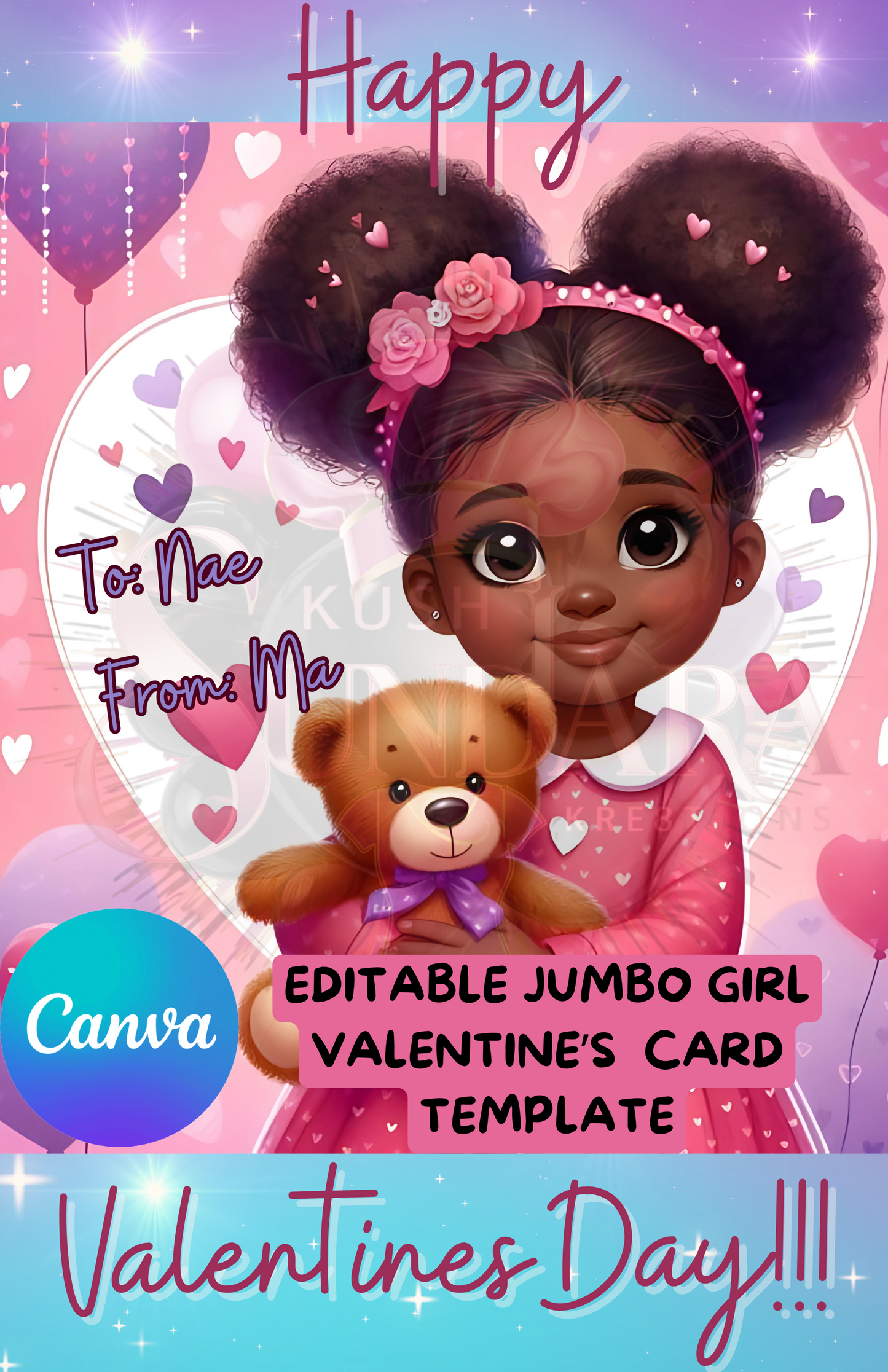 Jumbo Valentine's Card - Happy Valentine's Day Girl with Teddy